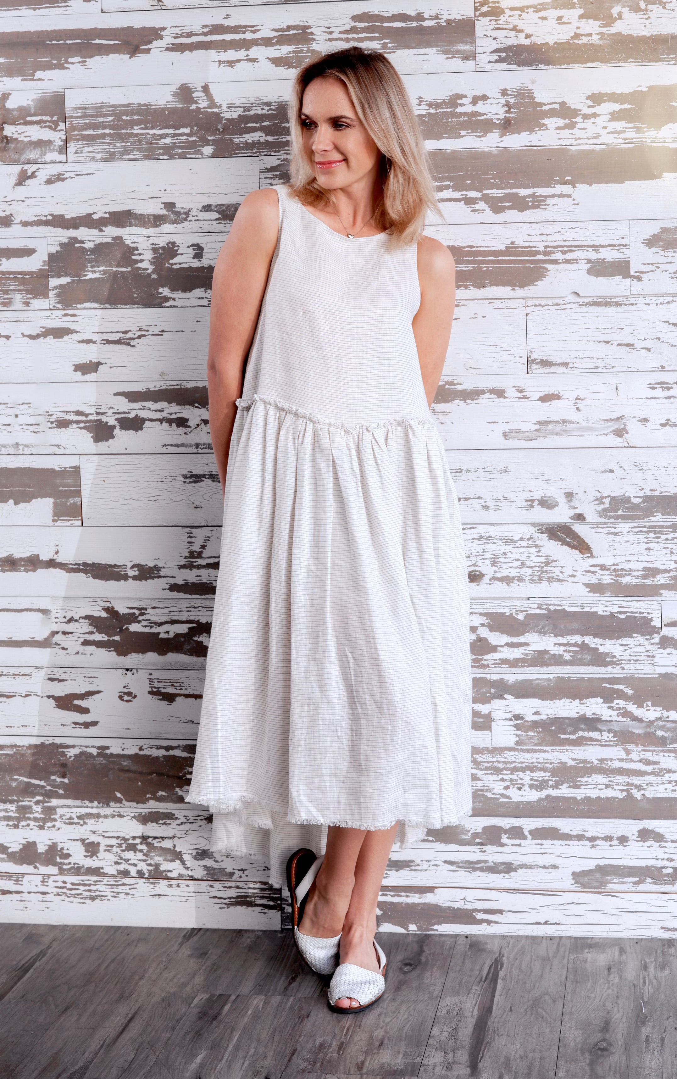 st tropez west linen dress St Tropez West Blue White Paisley Floral Summer Linen Shift Dress Tassel Tie S